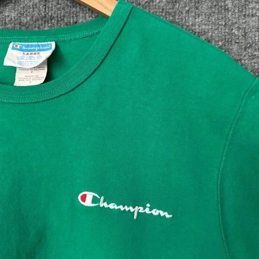 Champion Shirt Mens M/L Green Faded Embroidered Logo Casual Basic Summer Tee‎ - Picture 6 of 11